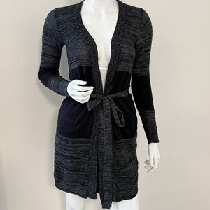 Y2K Vintage Deadstock Black & Grey Colorblock Open Front Belted Cardigan Sweater